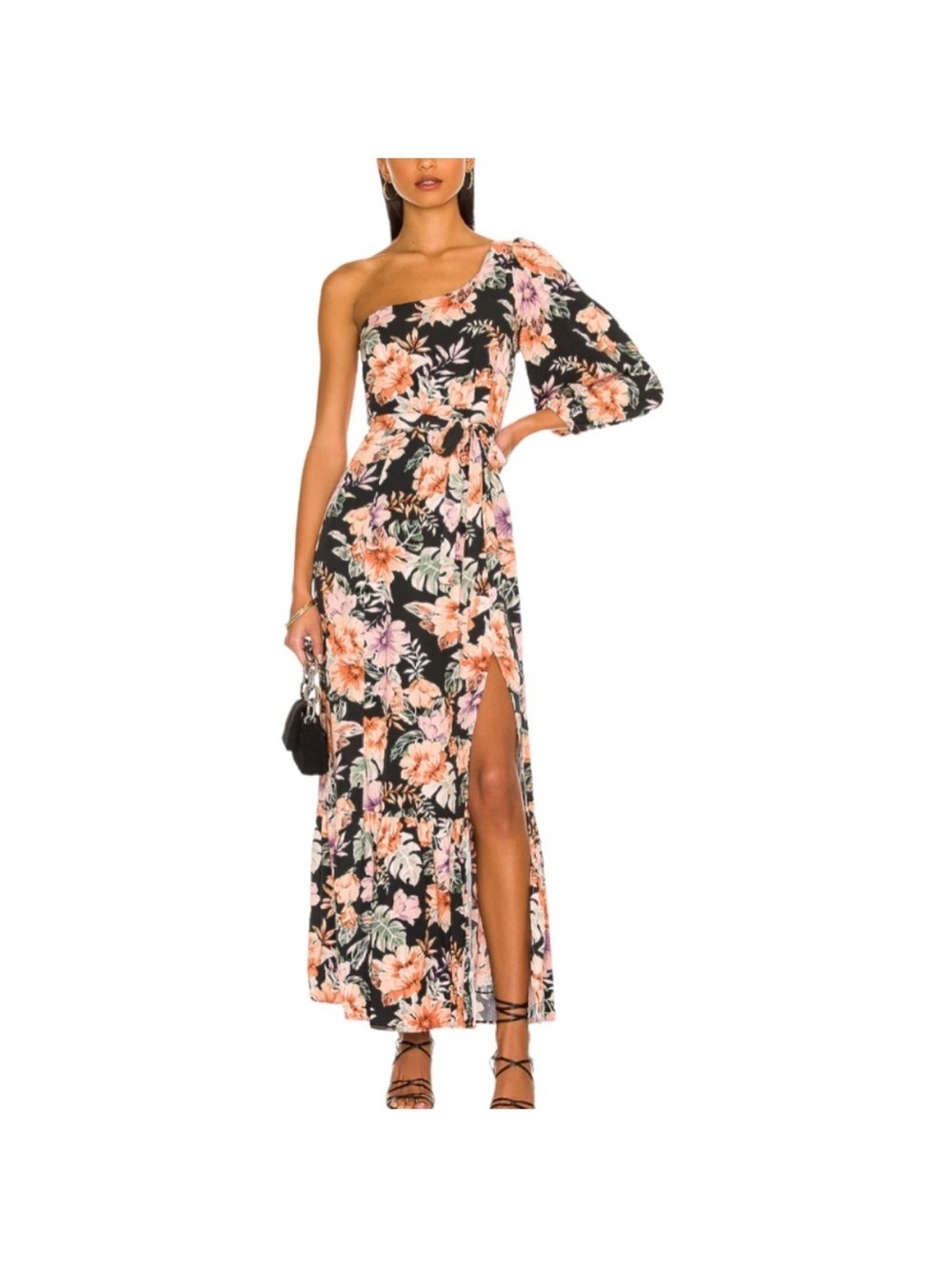 Anthropologie L Space Josephine Cover Up Maxi Dress Black Peach Beach Sz 2